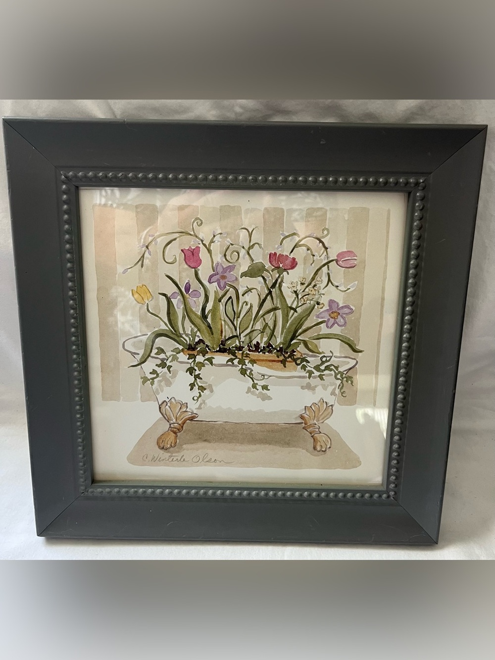 C. Winterle Olson Signed Original Watercolor Floral Still Life Framed Artwork